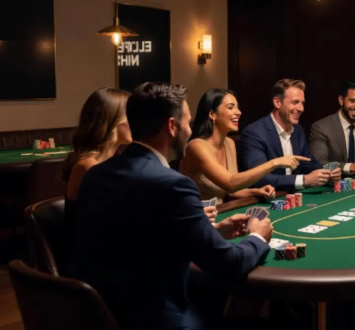 Stół pokerowy podczas eleganckiego wieczoru kasynowego zorganizowanego przez Elite Event Planning