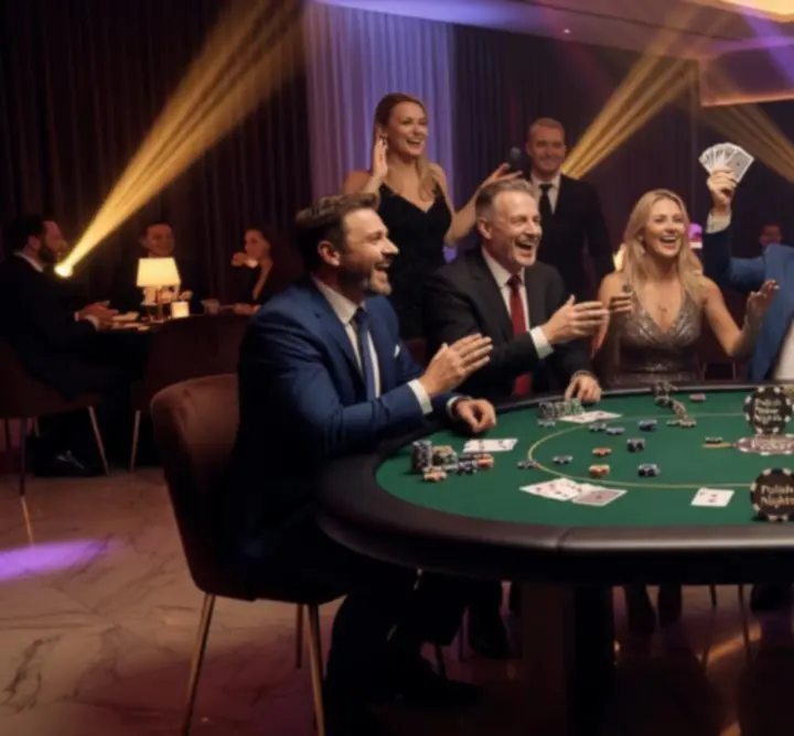Uczestnicy wieczoru pokerowego przy stołach podczas eventu Elite Event Planning